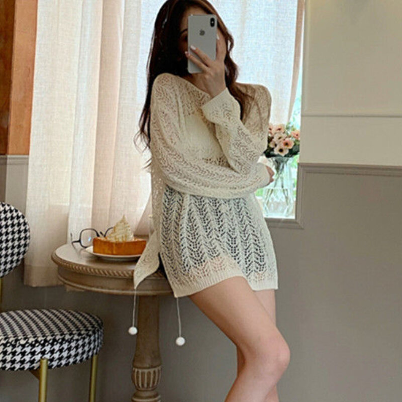 Pullovers Women Hollow Out Design Fashion Loose Simple All-match Summer Leisure New Cozy Sun-proof Knitting Daily Elegant Tender