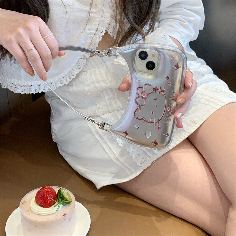 Y2K funda de teléfono Sanrio Hello Kitty, carcasa protectora con forma de bolso, correas dulces, regalo para niñas, Iphone 14, 13 Pro Max