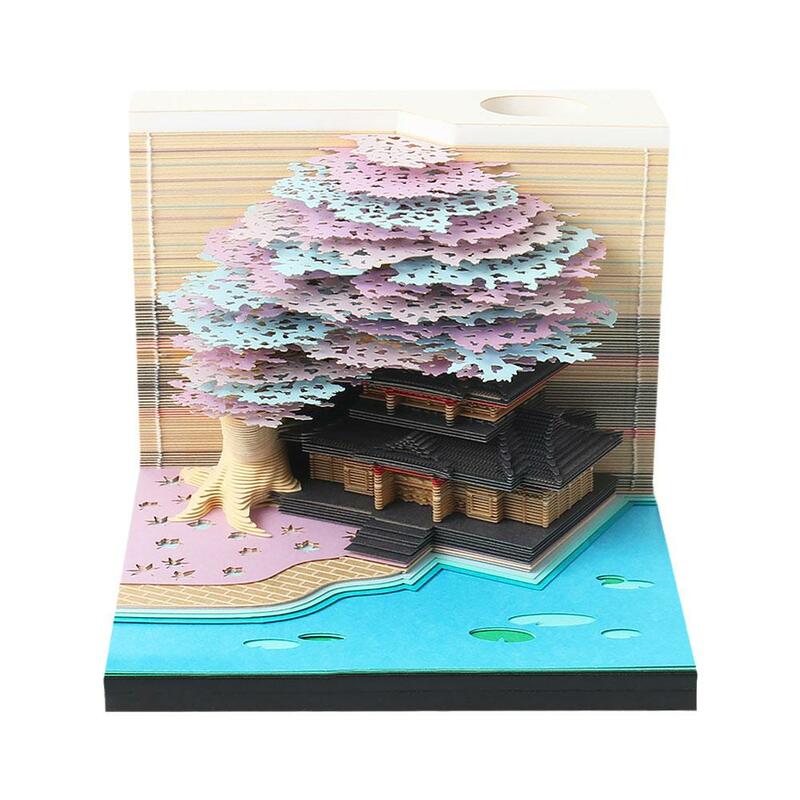 Omoshiroi-3Dブロックツリーメモ帳、かわいいメモ帳、3Dメモ帳、芸術的なクリスマスギフト、i4c3