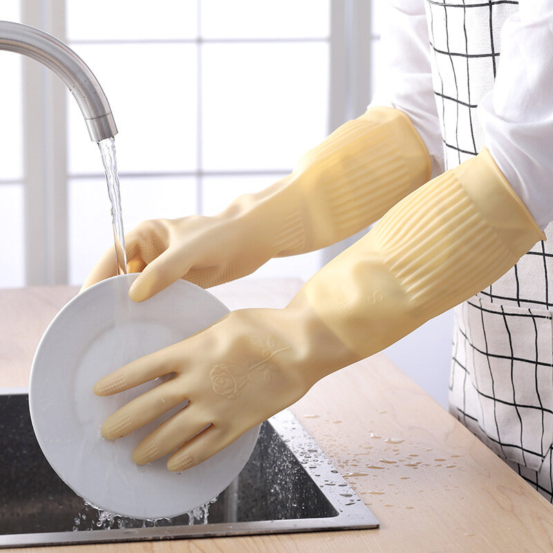 Guantes largos de goma de silicona para lavar platos, herramienta de limpieza para el hogar, 1 par