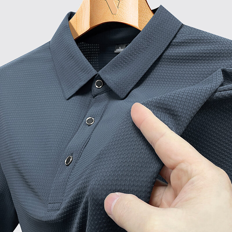 เสื้อโปโลผ้าไหมไอซ์ซิลค์สำหรับผู้ชายเสื้อแห้งเร็วแขนสั้นระบายอากาศได้ดีเสื้อสีดำสีน้ำเงิน9XL 8XL ฤดูร้อน