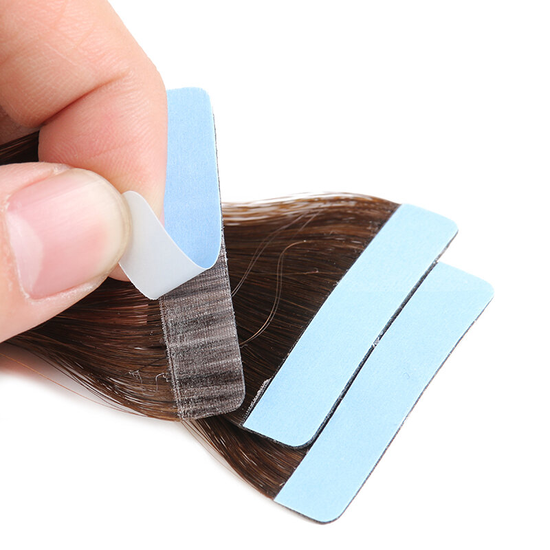 Vsr-extensiones de cabello humano de 24 pulgadas, cabello Natural de cabeza completa, negro, liso, azul, cinta de pegamento