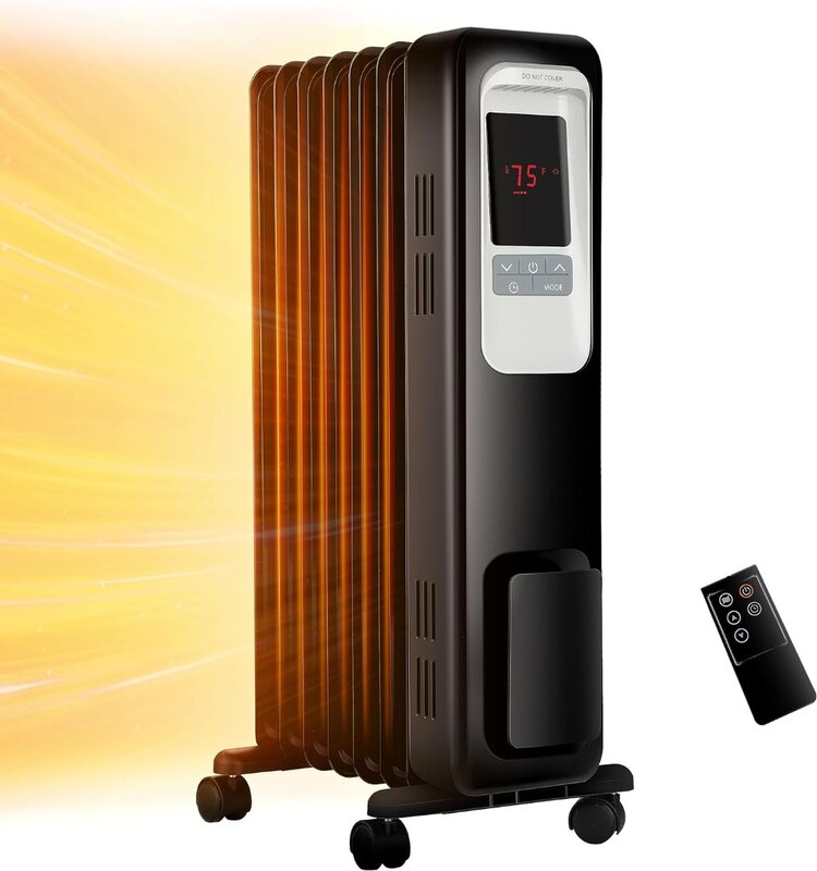 Aikoper-Aquecedor de radiador com óleo elétrico, aquecedores portáteis para uso interno com controle remoto, termostato digital, 4 modos, 1500W