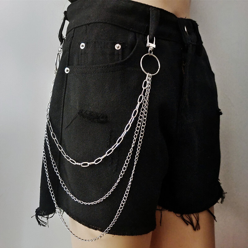 Podwójne/trzywarstwowe damskie akcesoria DIY Vintage długie metalowe spodnie rockowe Hipster spodnie brelok do kluczy klips do kluczy z frędzlami