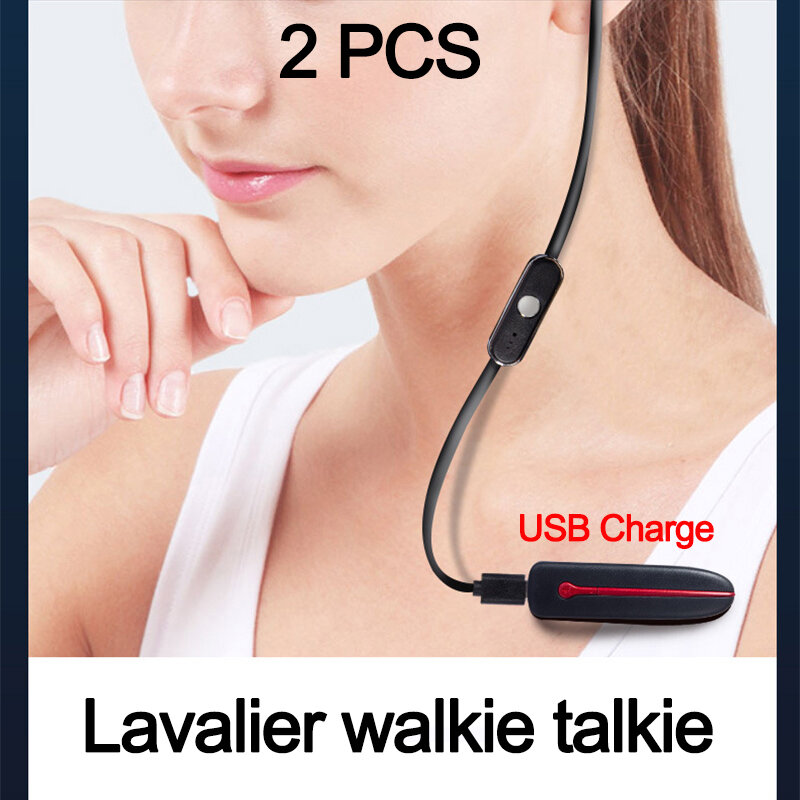 (2 Buah) LX-F13 Lavalier Walkie Talkie Radio Dua Arah 2 Headphone USB Isi Daya Portabel Mini Walkie-talkie untuk Headset Properti Hotel
