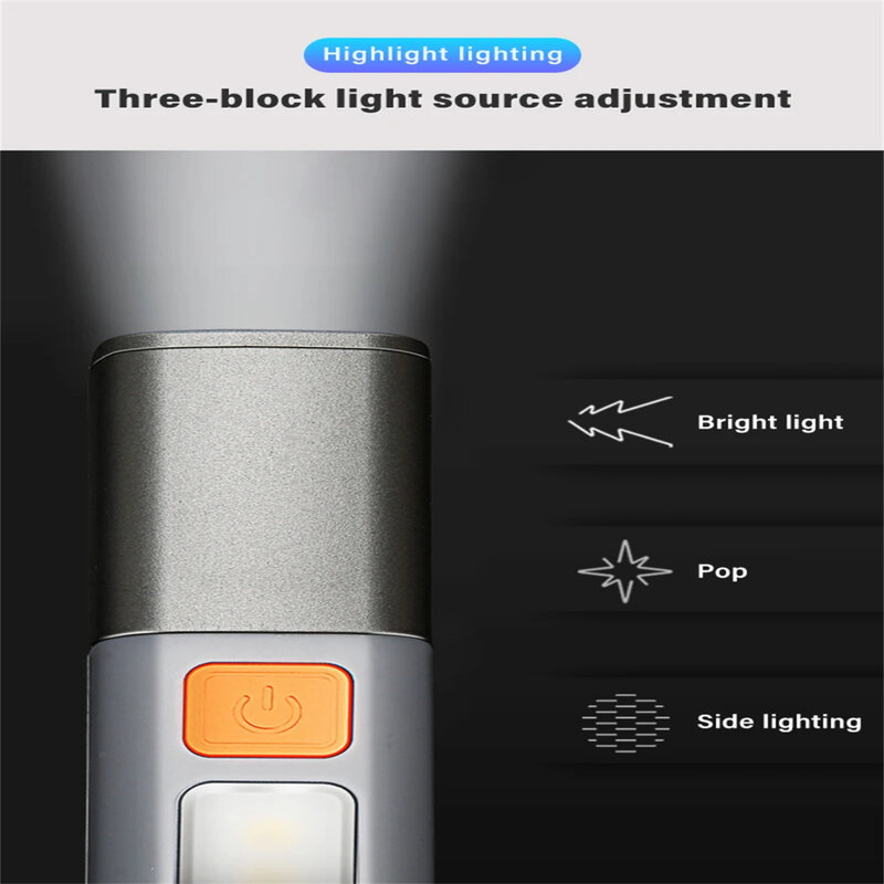 Senter isi ulang daya USB, lampu senter Super terang dengan 3 mode pencahayaan untuk berkemah dan luar ruangan