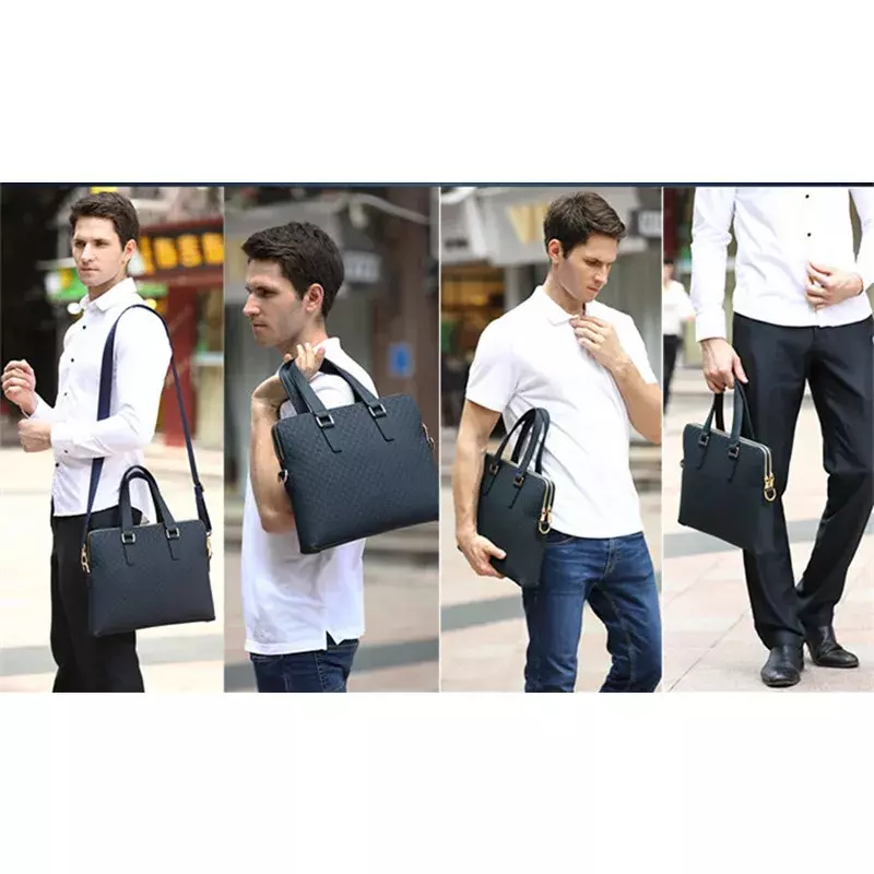Genuine Leather Men And Women Handbags Business Briefcase Ladies Shoulder Diagonal Blue/Black 14" Laptop Bag Messenger Bags