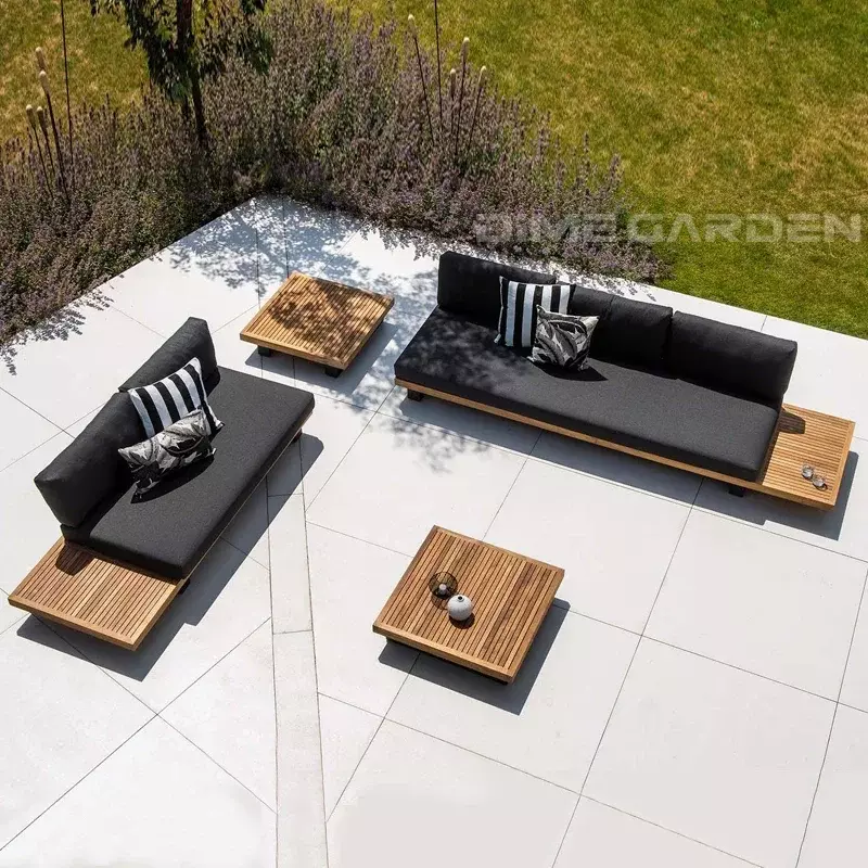 Customized outdoor sofa teak aluminum alloy rain protection tea table courtyard villa hotel solid wood combination vine