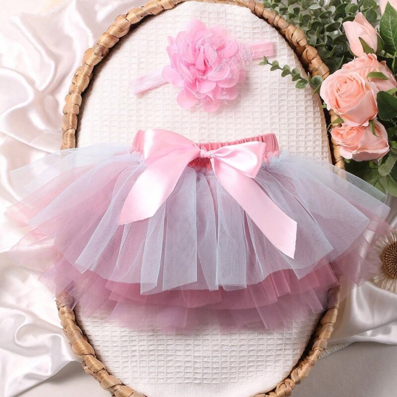 Baby Girl Photo Props Costume set Newborn Baby Girl Mesh Dress Costume with Headband Baby Skirt with Headwear set 2pcs