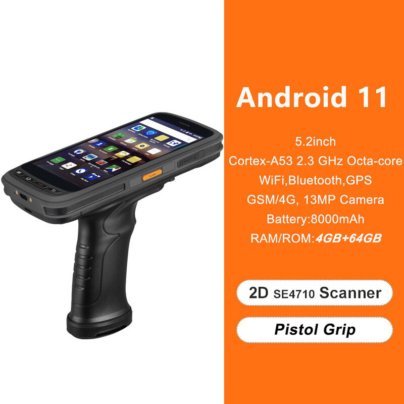 Warehouse PDA Android 11 OS 4G RAM 64G ROM Zebra 4710 Pistol Grip 1D&2D Barcode Scanner Chainway C72
