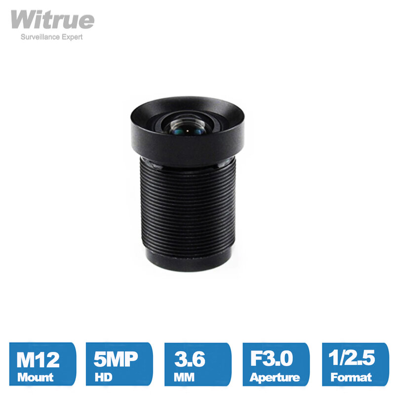 Witrue Distortion Free CCTV Lens M12 Mount 5MP 3.6mm with 650nm IR Filter 1/2.5" F3.0 for Surveillance Security Cameras
