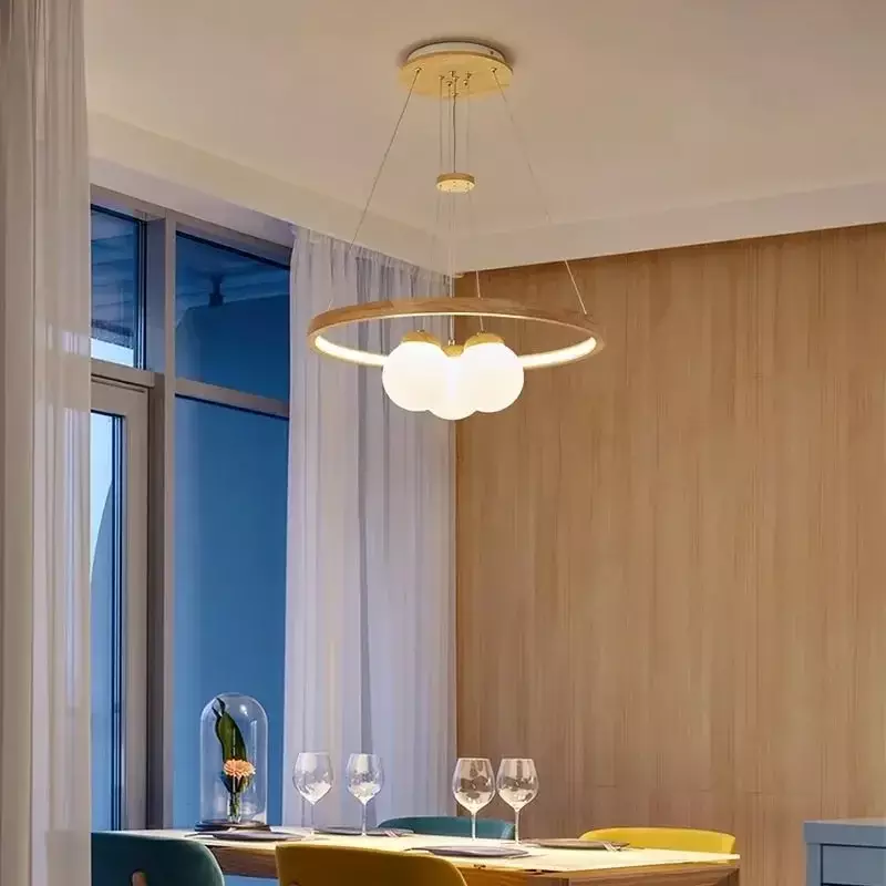 Woodiness Glass Ball Led Chandeliers for Modern Living Restaurant Room Bedroom Pendant Lights Home Decor Hanging Light Fixture