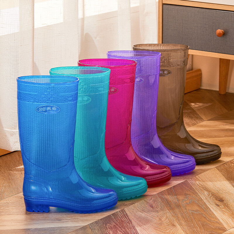 Botas de chuva de PVC claro para mulheres, Rainboots impermeáveis, sapatos de água de pesca antiderrapantes, galochas coloridas, novo