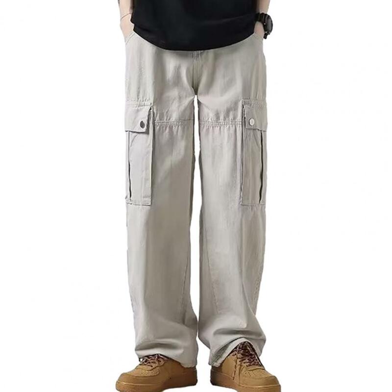 Men Cargo Trousers Cargo Trousers Retro Wide Leg Cargo Pants with Multi Pockets for Men Breathable Streetwear Trousers Solid