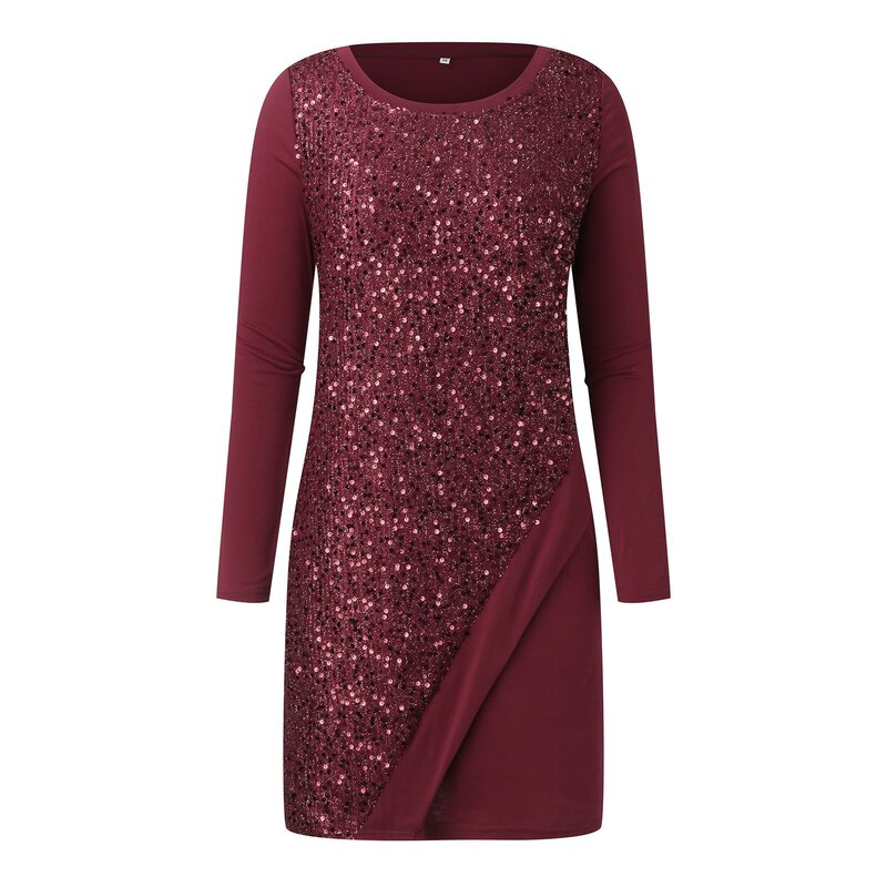 여성용 긴 소매 라운드 넥 A 라인 반짝이 스팽글 원피스, 여아용 공주 드레스, 2024 겨울 드레스