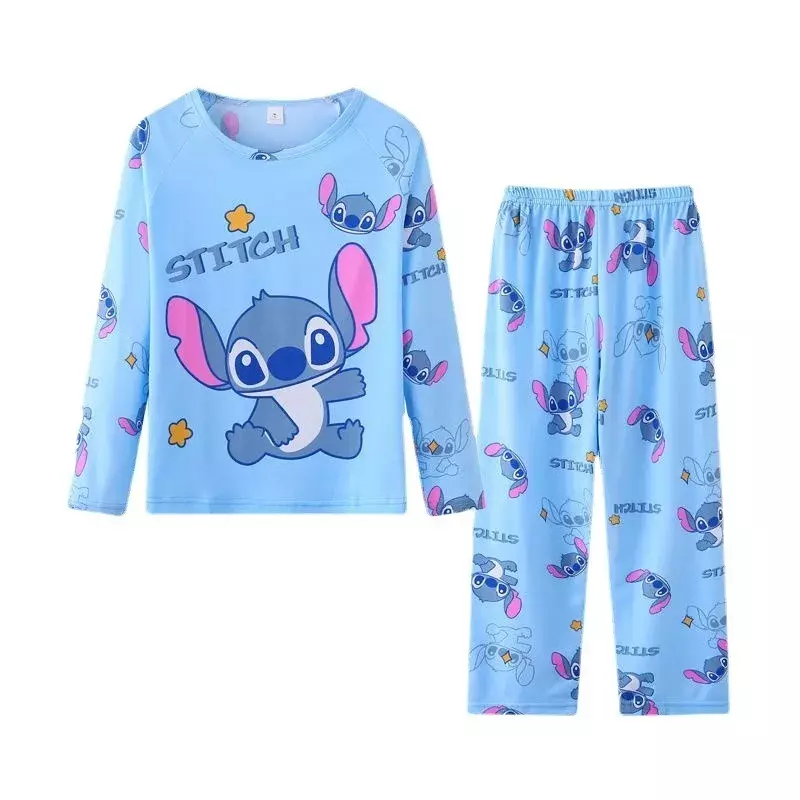 NEW Disney Stitch Pajmas Autumn Cotton Children Pyjamas for Boys and Girls Sets Kids Home Wear Travel Casual Sleepwear Suit