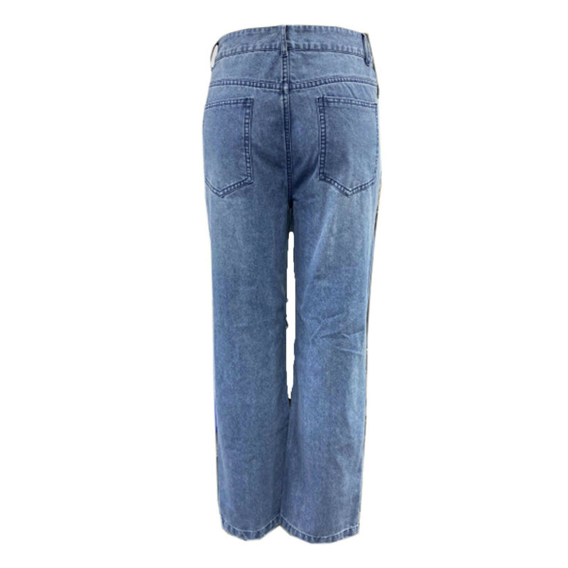 Celana Jeans wanita kaki lebar, celana Denim pinggang tinggi ritsleting cuci lubang saku jalan tinggi panjang sepergelangan kaki Flash Musim Semi Musim Panas 2024