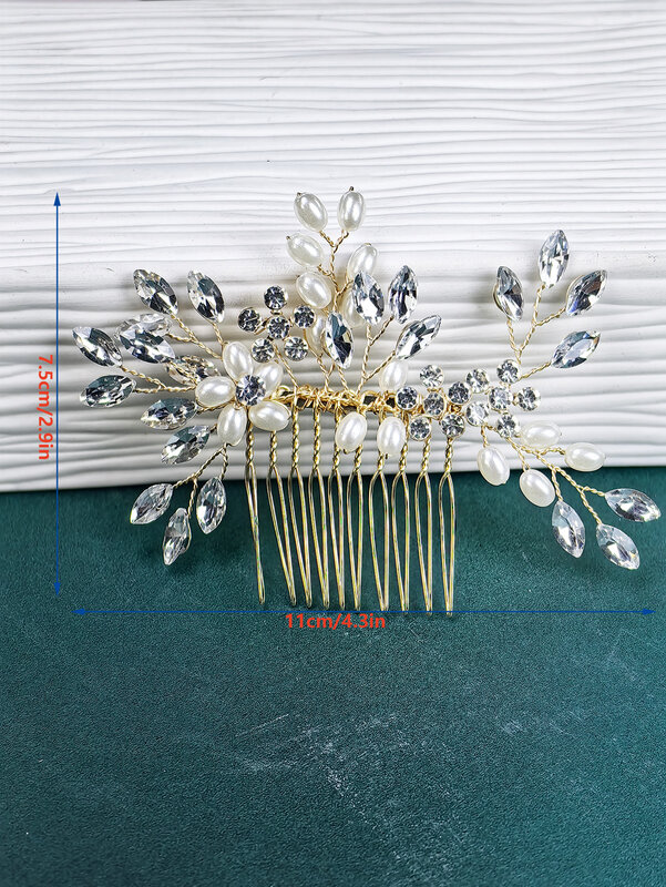 Wedding Hair Comb Pearl Bridal Headwear Rhinestone Bridal Hair Ornament Side Hair Ornament Women's and Girls (Gold)