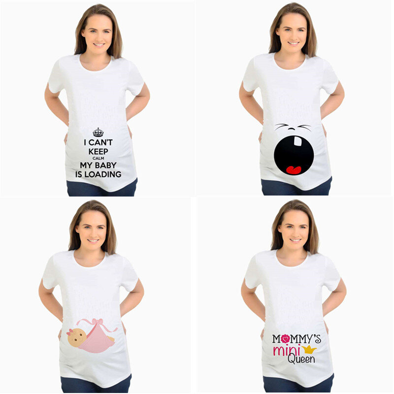 T-shirt à manches courtes pour femme enceinte et maman, avec dessin animé imprimé, pour annonce de grossesse