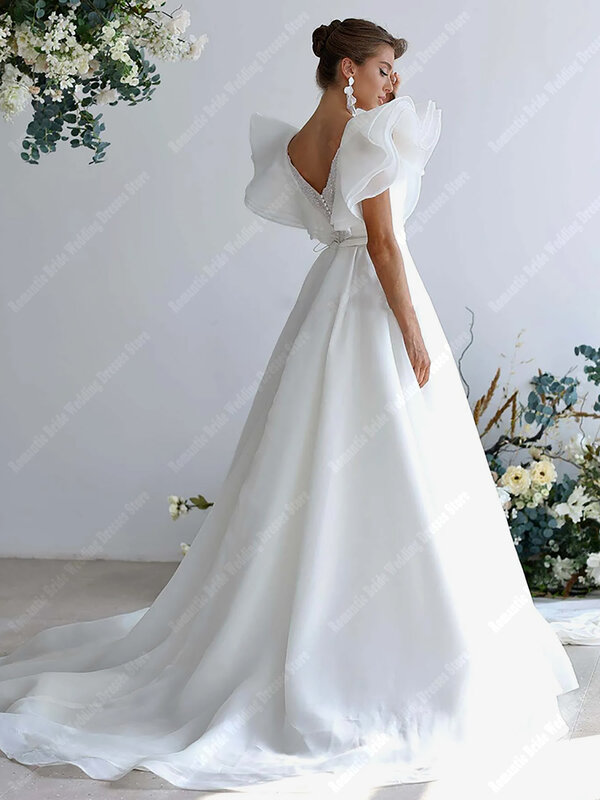 V-neck Women Wedding Dresses Floor-length Tulle Appliques A-line Backless Bridal Gowns For Lady 2023 New Boho Vestidos De Noche
