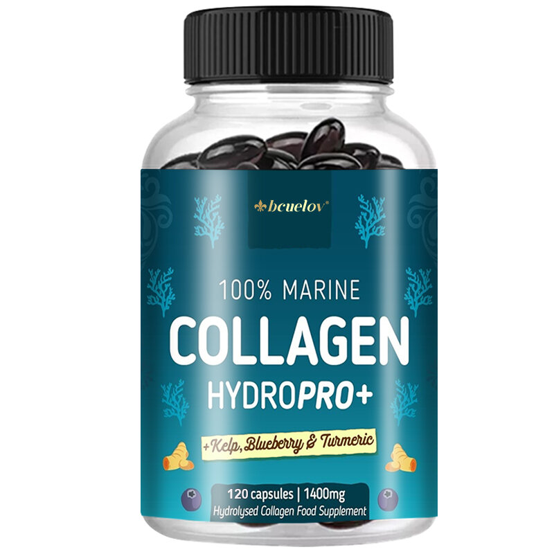 Kolagen Laut kuat-dengan asam hialuronat, Biotin & Blueberry - 1400mg kompleks-tipe hidrolisasi 1-dengan Vitamin & Mineral