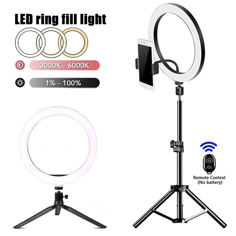 Lampu cincin swafoto LED, cincin fotografi lampu Selfie, lampu pengisi jarak jauh USB untuk YouTube TikTok Video siaran langsung pemegang telepon & Tripod