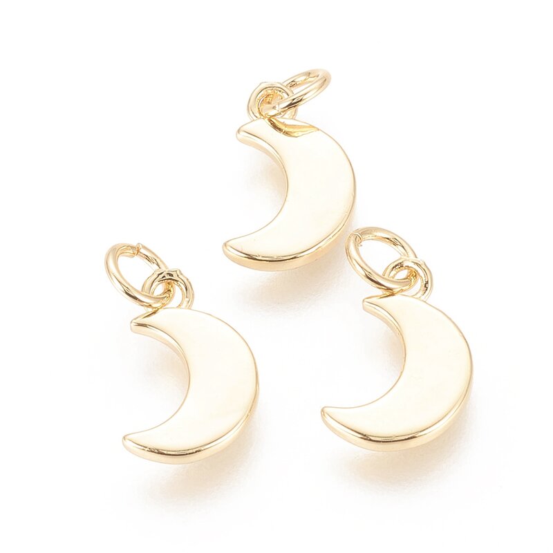 Ciondoli a forma di luna in ottone da 10 pezzi con anello di salto placcato a lunga durata placcato in oro reale 18 carati per la creazione di gioielli con collana di orecchini di moda