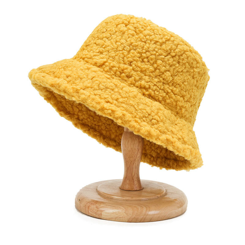 Topi Bucket Berbulu Uniseks Musim Dingin 2022 Topi Bucket Bulu Palsu Pria Wanita Warna Solid Topi Datar Panama Luar Ruangan Wol Domba Musim Gugur