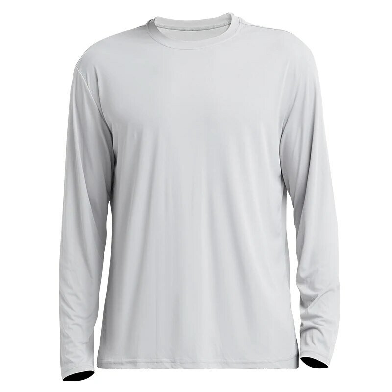 Roupas masculinas de secagem rápida, camiseta de manga comprida, roupas finas para treinamento físico, blusa de seda gelada para esportes de corrida, verão UPF50