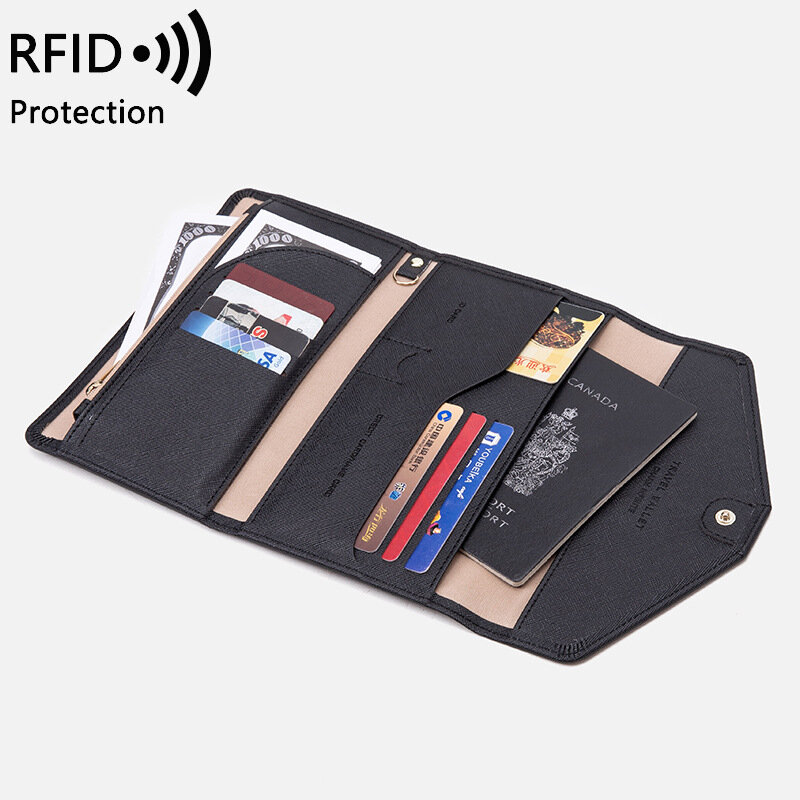 Ladies Passport Wallet Long PU Zipper Solid Color Hand Phone Travel Wallet Large-capacity Coin Clip Purses Anti-theft Swipe Bag