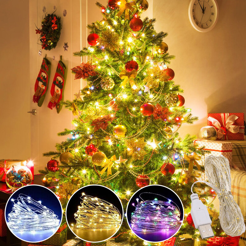 Guirnalda de luces Led Usb, iluminación de vacaciones, hadas para guirnalda de árbol de Navidad, decoración de fiesta de boda, 3 m, 5 m, 10m