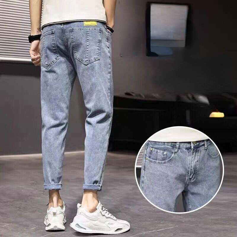 Укороченные джинсы, мужские летние тонкие модные брендовые свободные прямые мужские брюки, новинка 2022, трендовые мужские брюки на весну и осень