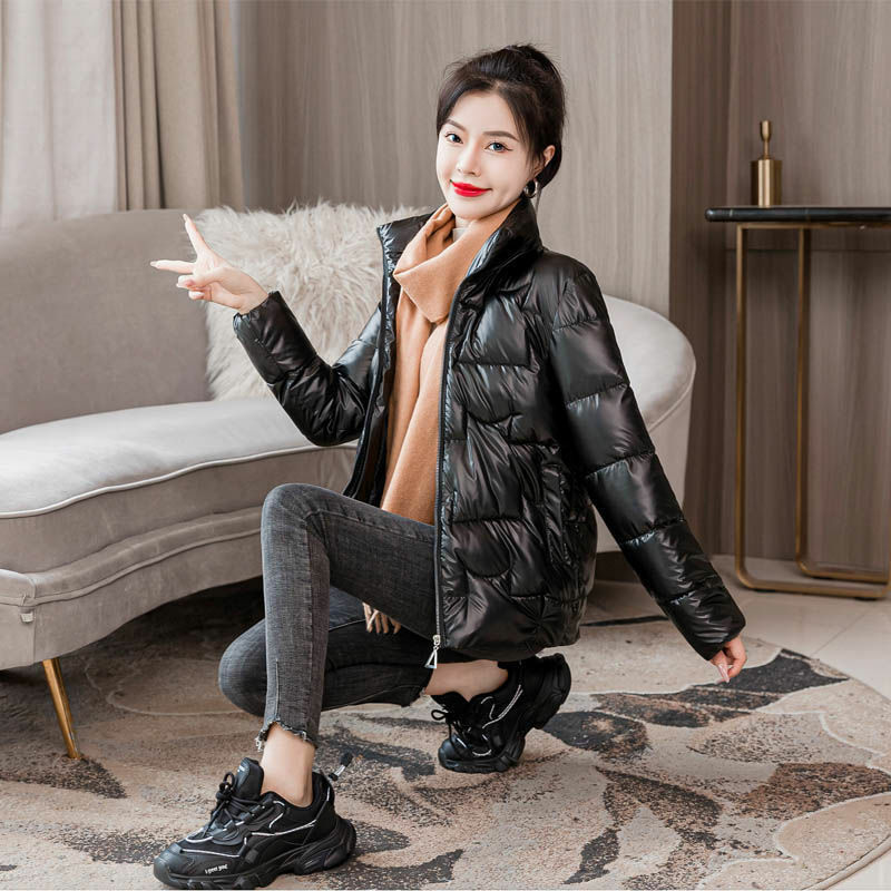 Parka invernali donna colletto alla coreana cappotto femminile corto stile coreano temperamento elegante caldo addensare solido tutto-fiammifero quotidiano per il tempo libero Chic