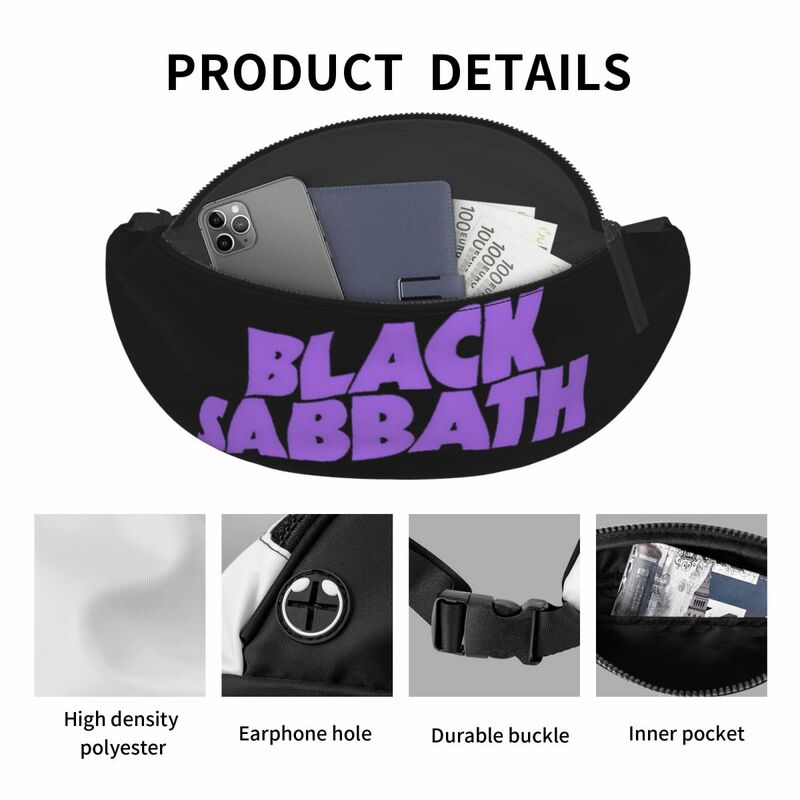 Sabbthe Music Chest Bag para homens e mulheres, Black Rock Belt Bag, Merchandise Fashion