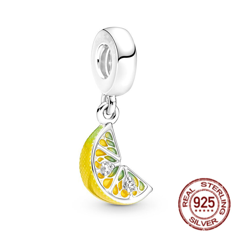 Cereja morango limão fatia de frutas balançar encantos 925 prata esterlina contas caber original pandora pulseira diy feminino jóias presente