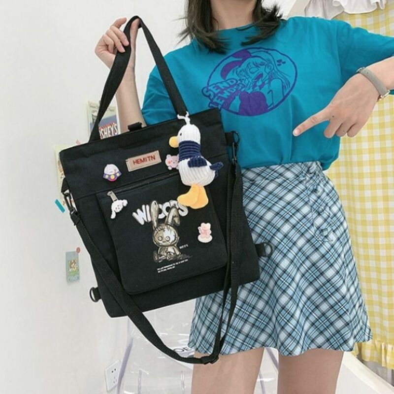 Korean Style 2 in1 School Canvas Class Handbag Messenger Bag Shoulder Bag Crossbody Bag Student Backapck