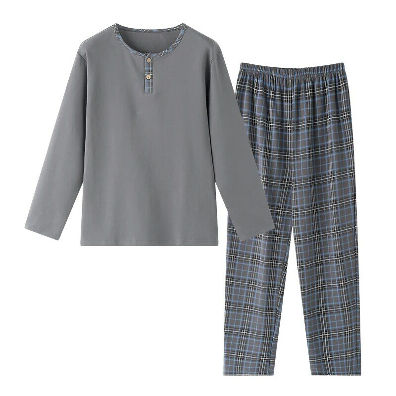 Fashion Autumn Letter Print Pajamas Sets for Men Plaid Pants Pure Cotton Male Sleepwear Big Yards 4XL Home Wear Lounge Nightwear
