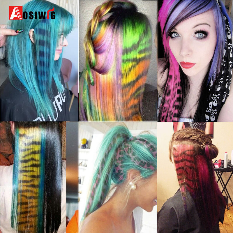 Ekstensi rambut bulu klip sintetis berwarna di bulu bulu ekstensi rambut palsu warna-warni rambut lurus warna campuran untuk wanita