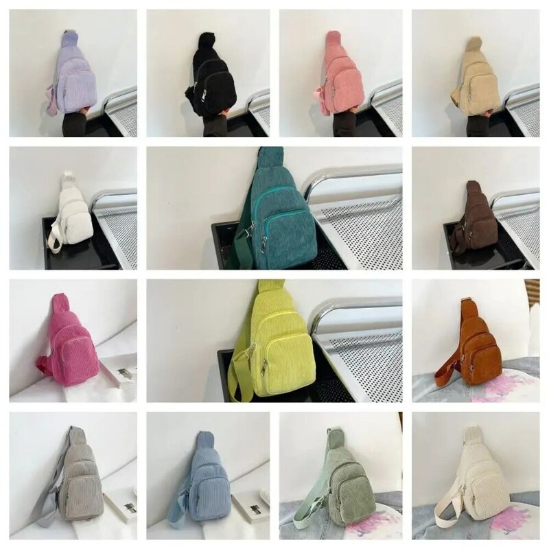 Corduroy Crossbody Chest Bag, Monocromático, Shoulder Bag, Schoolbag, Messenger Pack, Waist Bag, Gift for Children