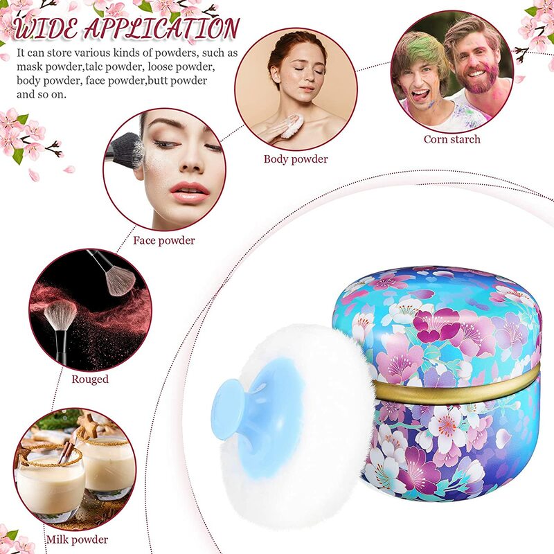 Body Powder Puff and Container,  Powder Puff Soft Powder Puffs and  Spoon Loose Powder Tea Container Case Dusting Powder Boxes