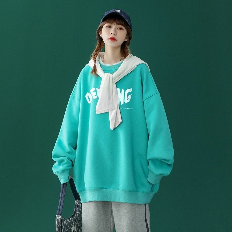프린트 레터 루즈핏 캐주얼 스웻셔츠, 오버사이즈 올매치 상의, 한국 스웻셔츠, 여성 의류, 2023 가을 겨울 패션