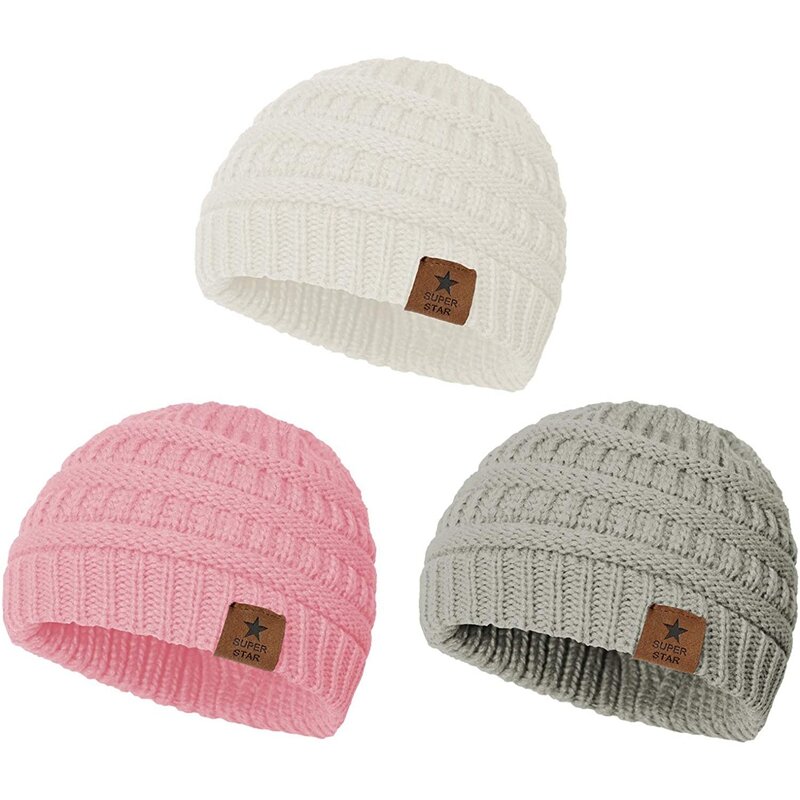 Hot Kf-3Pcs Children's Small Round Hat Plus Velvet Autumn And Winter Knitted Wool Hat Ear Protection Warm Hat