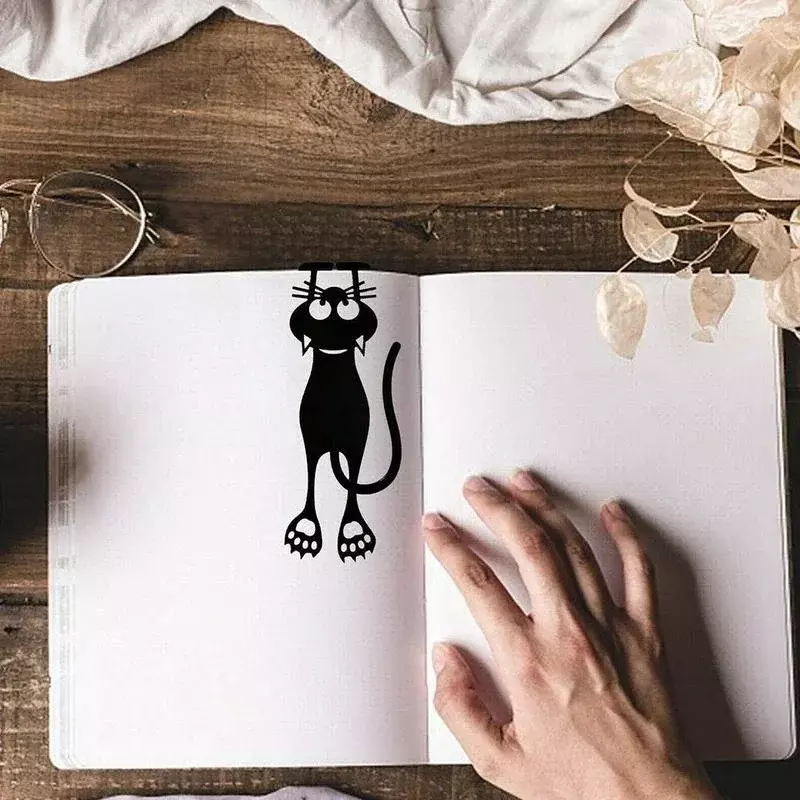 Kawaii Black Cat Marcadores para Livros, Plástico 3D, Estéreo de Escritório, Animal Book Mark, Estudante, Presentes do professor, Papelaria Criativa
