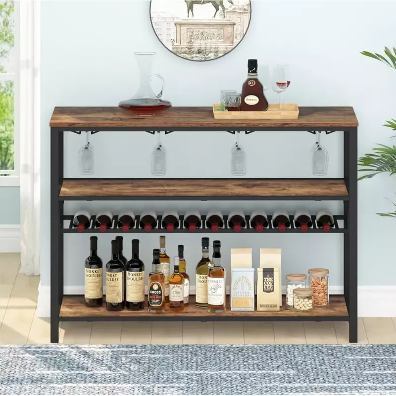 Table à vin rustique T1, armoire de bar à vin en bois avec porte-verre à vin, pour la cuisine, le salon
