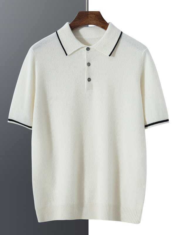 Hochwertige neue Männer 100% Kaschmir pullover Frühling Sommer Mode Polo-Ausschnitt Kurzarm T-Shirt Business Strickwaren Männer Pullover