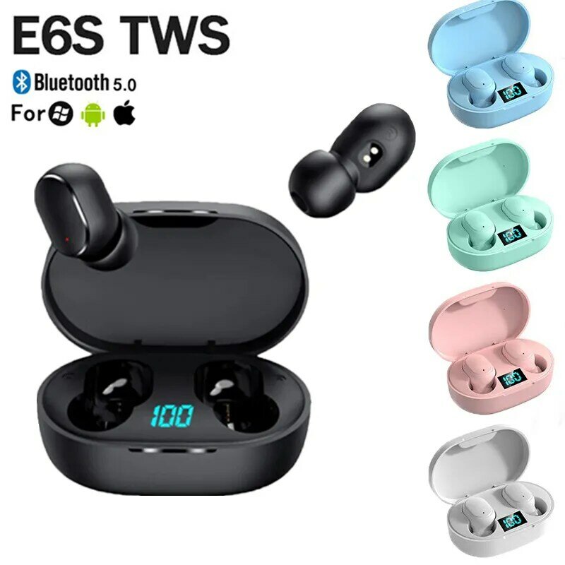 E6S TWS 무선 블루투스 이어폰, 노이즈 캔슬링 헤드셋, 마이크 포함 헤드폰, 샤오미 삼성용
