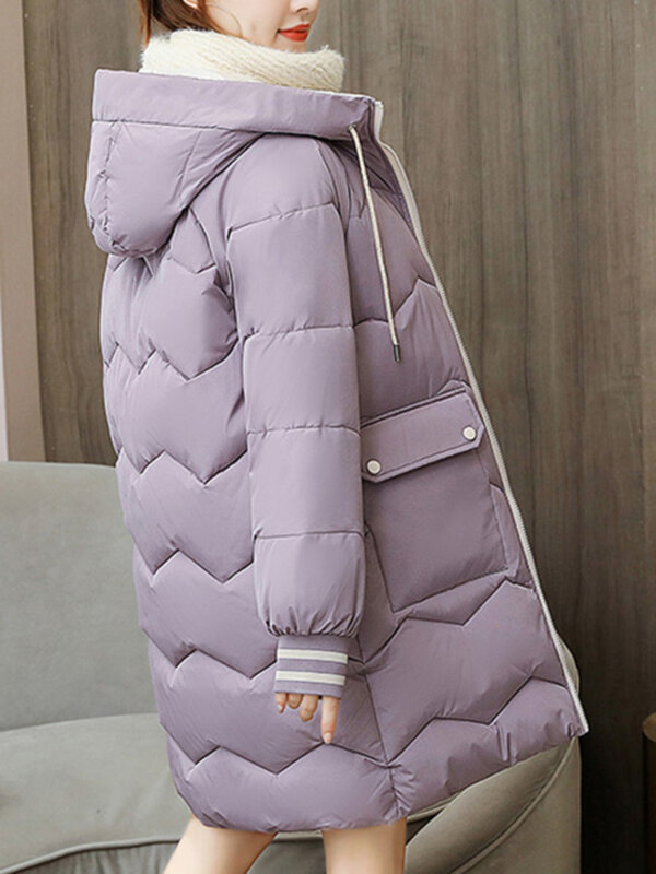 Parka longue en coton à capuche pour femme, pardessus optique, vestes chaudes, coupe-vent décontracté, manteau étudiant, hiver, 2023