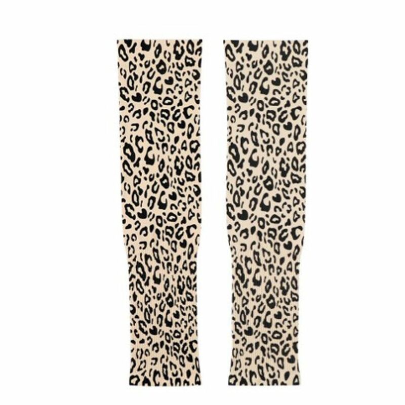 Leopard Pattern Ice Silk Sleeves, UV Proteção Resistente Impressão, Equitação ao ar livre, Protetor solar, Verão, 2 Pares