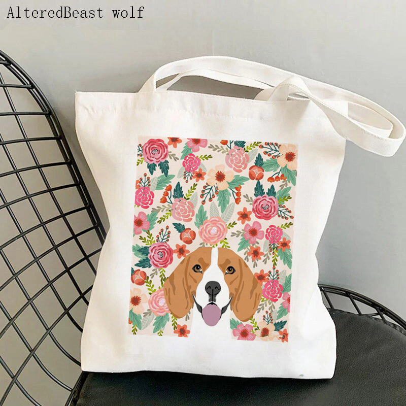 Bolso de mano Beagle para mujer, bolsa bonita de perro Harajuku, bolso de compras de lona, bolso de mano, bolso de hombro de dibujos animados para niña