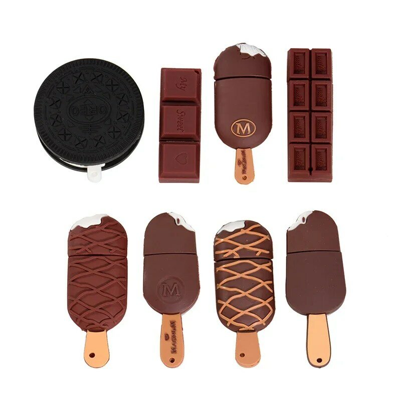 Chocolate Ice Cream Pen Drive USB 2.0 Cartoon Biscuits Flash Drives with Key Chain Gift Memory Stick 64GB/32GB/16GB/8GB U Disk